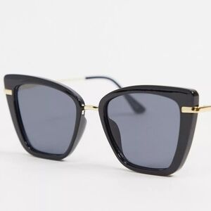 ASOS DESIGN frame cat eye sunglasses with metal nose bridge and temple in black